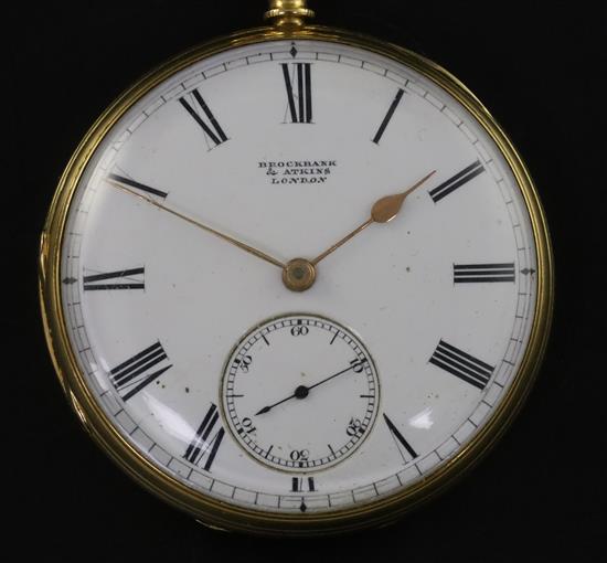 A George V engine turned 18ct gold keywind pocket watch by Brockbank & Atkins, London,